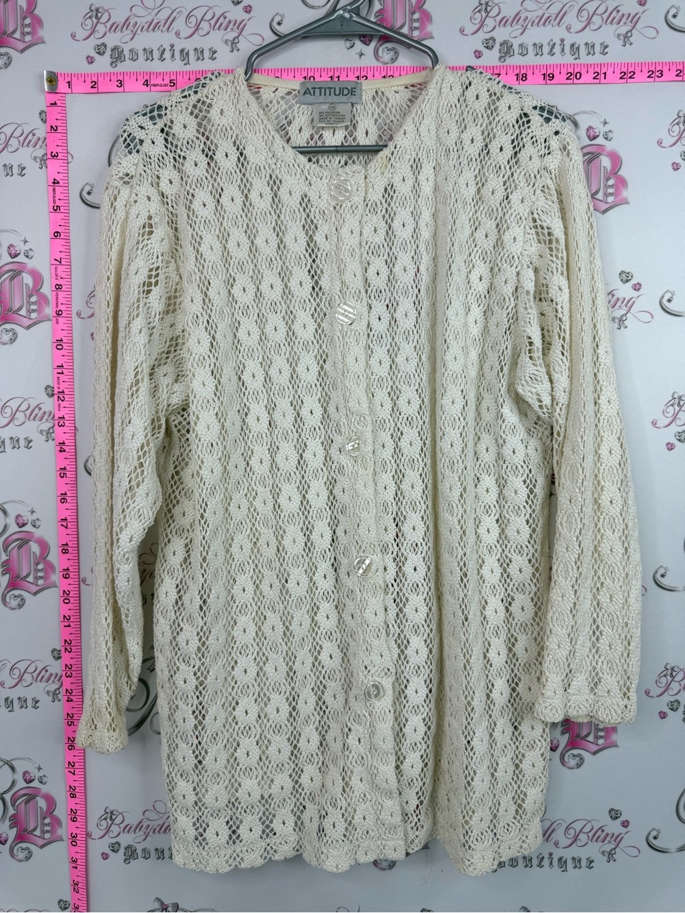Attitude cardigan vintage white Cream Crochet Button-Front Cardigan knit